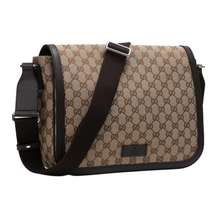 Gucci Large Capacity Logo Canvas And Leather Messenger Bag Unisex Bags Ebony Dark-Brown 449171-KY9KN-9886