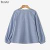 ZANZEA Women Splice V-Neck Loose Casual Long Sleeve Blouse