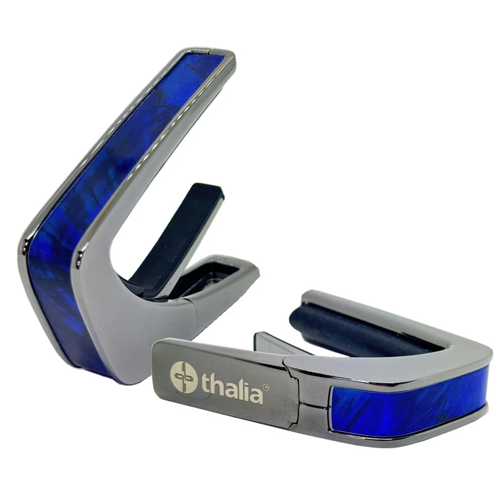 

Thalia Capos Exotic Shell Series Electric Blue Angel Wing Guitar Capo with Fret Pad 12-inch (Black Chrome)
