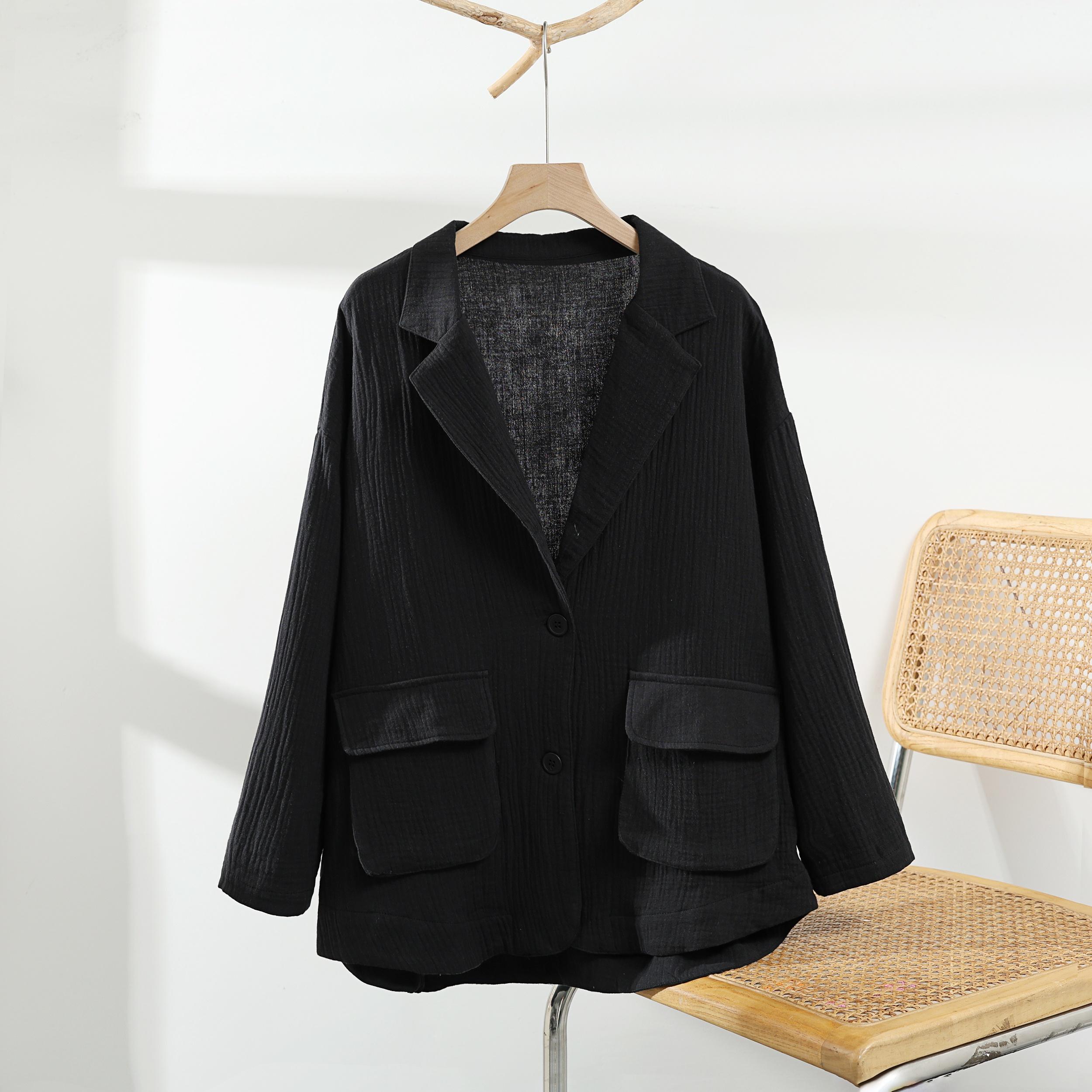 

DIMANAF 2025 Женская осенняя базовая льняная куртка больших размеров, повседневное пальто, однотонный оверсайз, модный винтажный топ с длинным рукавом свободного кроя One Size