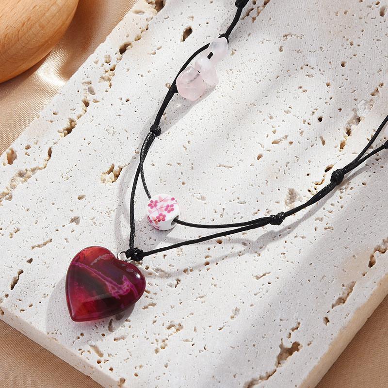 Sweetheart Trendy Style Heart Beaded Necklace Made With Sparkling Crystal Red