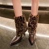 High Heeled Women's Boots 2025 New Leopard Print Fur Short Boots Fashionable and Sexy Pointed Thin Heel Mid Top Boots