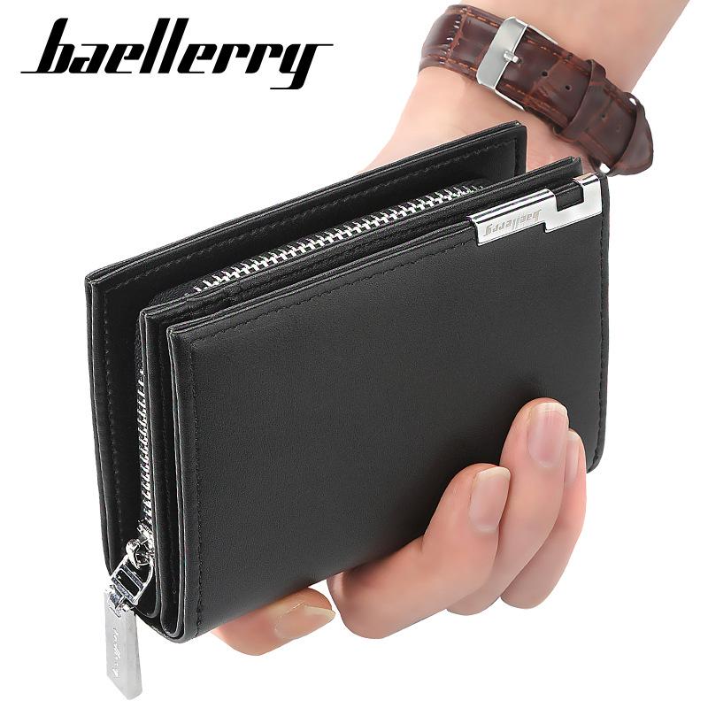 Baellerry Men's Short Accordion Wallet - Fashionable, Casual, Large Capacity with Zipper and Card Holder.