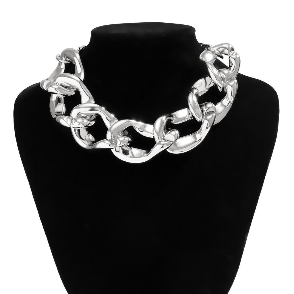 KunJoe Punk Silver Color CCB Buckle Short Necklace for Women Men Exaggerated Thick Metal Cuban Chain Collar Choker Necklace