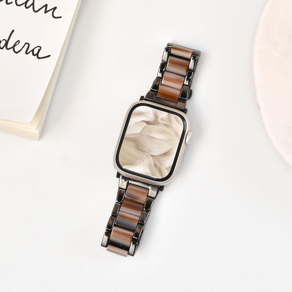 

Персонализированный ремешок для часов Apple Watch - металлический каркас, сращивание смолы, три бусины, ремешок для часов iWatch S10/9/8/7/6/5/4/3/2/1/se/Ultra/Ultra2 49 мм 40mm 【 4/5/6/se】