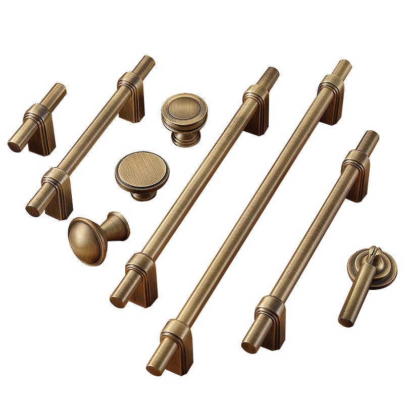 American Retro Brass Single-Hole Drawer Handle - French Vintage Style Pure Copper