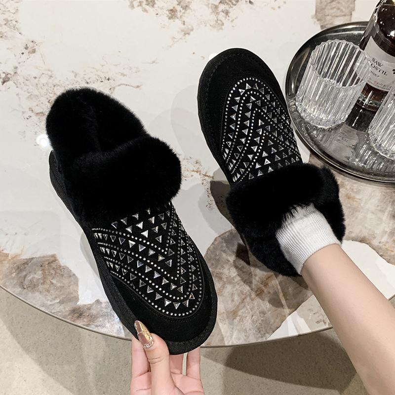 Fashion Women's Fashion Flat Shoes Winter New Round Head Suede Rhinestone Anti-slip Wear-resistant Snow Boots