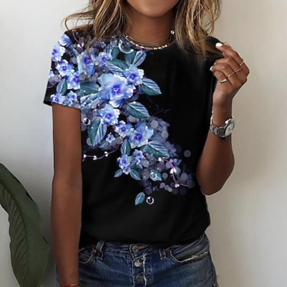 Women's T Shirt Tee Floral Print Holiday Weekend Basic Short Sleeve Round Neck Custom Print