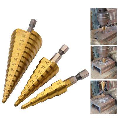 3pcs/set HSS Titanium Coated Step Drill Bit Drilling Power Tool Metal High Speed Steel Wood Hole Cutter Step Cone Drill Bit