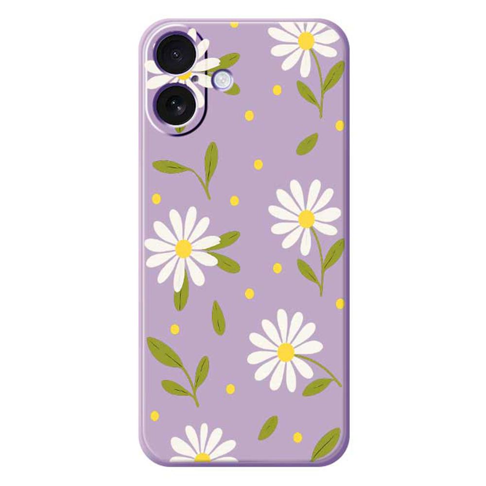 For iPhone 17 Case White Flowers Green Leaves Pattern Printing Straight Edge TPU Phone Back Cover
