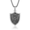 Saint Michael Archangel Stainless Steel Pendant Men's Necklace - Warrior Angel with Sword and Shield