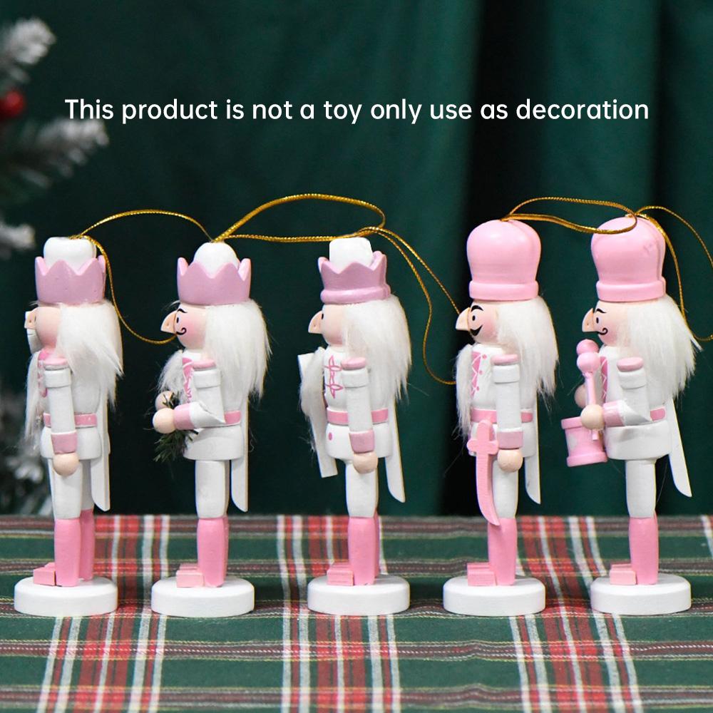 5Pcs/Set British Style Nutcracker Puppet Wooden Handmade Nutcracker Soldier Pendant Doll Toy Ornament Christmas Decoration Gift