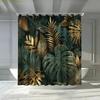 1pc Golden Green Leaf Bathroom Shower Curtain, Tropical Style, Modern Fashion Shower Curtain, Includes 12 Hooks, 180*180cm Bat