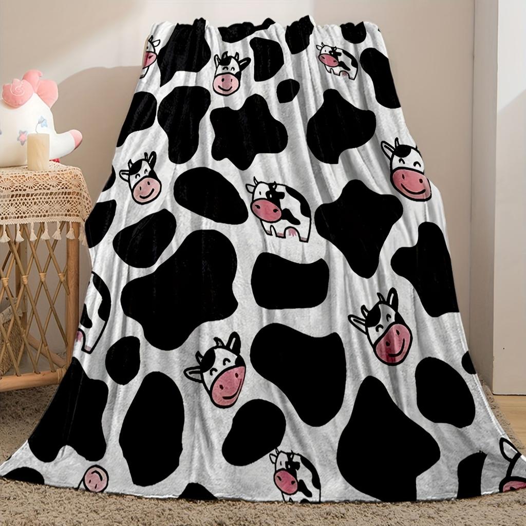 Black Cow Print Throw Blanket, Cow Sofa Blanket, Cozy Skin-Friendly Blanket, Gift for Cow Lovers