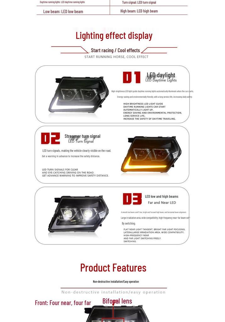 פנס ראש LED Projector לרכב ניסאן פטרול Y61 99-03 עם תאורת יום (DRL) ואיתותים פנימיים (Sequential)
