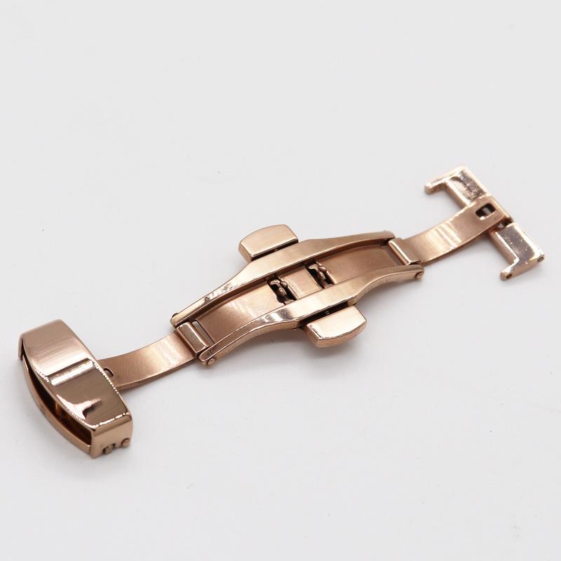 Black Double Push Butterfly Clasp Stainless Steel Genuine Leather Watch Strap Buckle - In Stock Watch Accessory