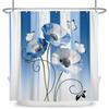 Blaues Blumen-Schmetterlings-Duschvorhang Modernes Streifen-Geometrisches Muster Wasserdichter Badevorhang Badezimmer-Dekoration Polyester Mit Haken