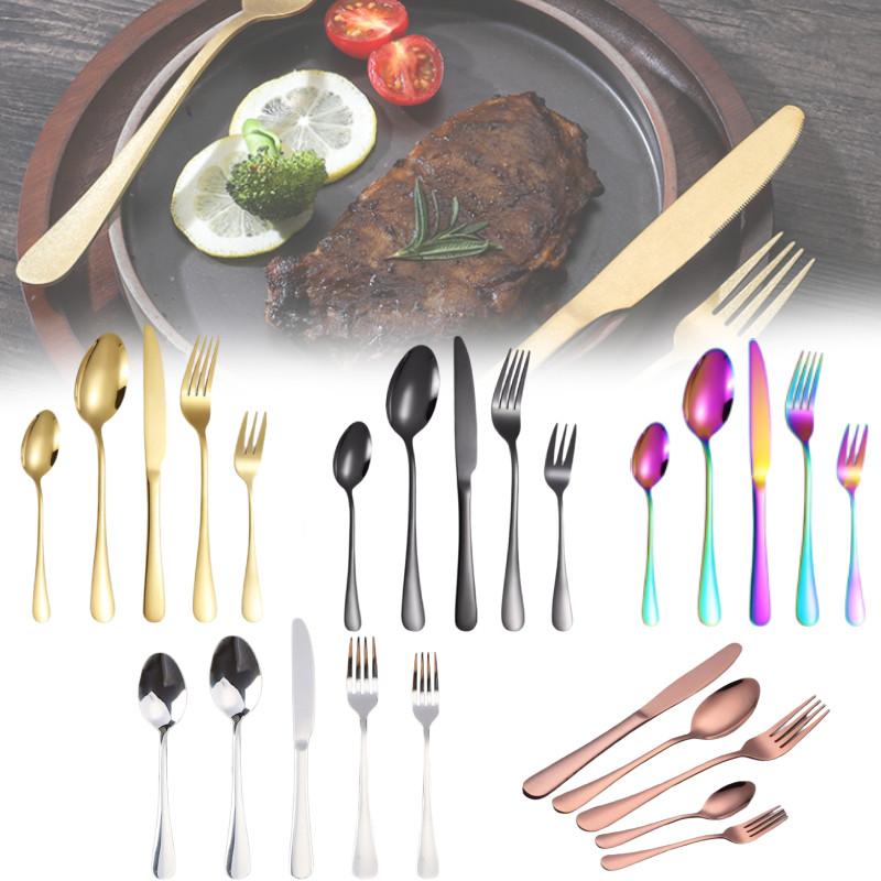 Elegant Gold-plated Stainless Steel Cutlery Set For Western Dining With Steak Knives Forks And Spoons