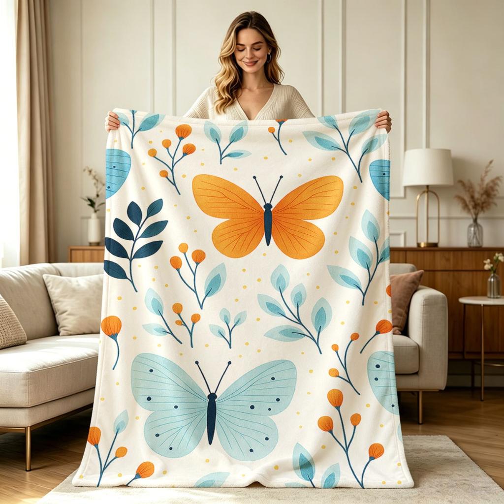 All-Season Soft Flannel Butterfly Floral Print Blanket for Couch Chair Bedroom Office Warm Lightweight Throw Blanket for Daily Use