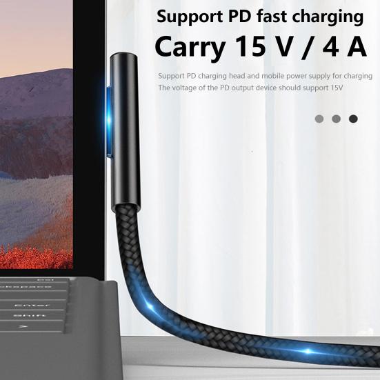 Charging Cable Safe Fast Charging 1.8m 102W 15V 4A PD Type-C Charger Cord for Microsoft Surface Pro 6/5/3/4
