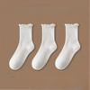Ruffle Socks for Women 5pair /Lot Mid Crew Middles Tube Ankle High Breathable Black White Female Spring Autumn Sock