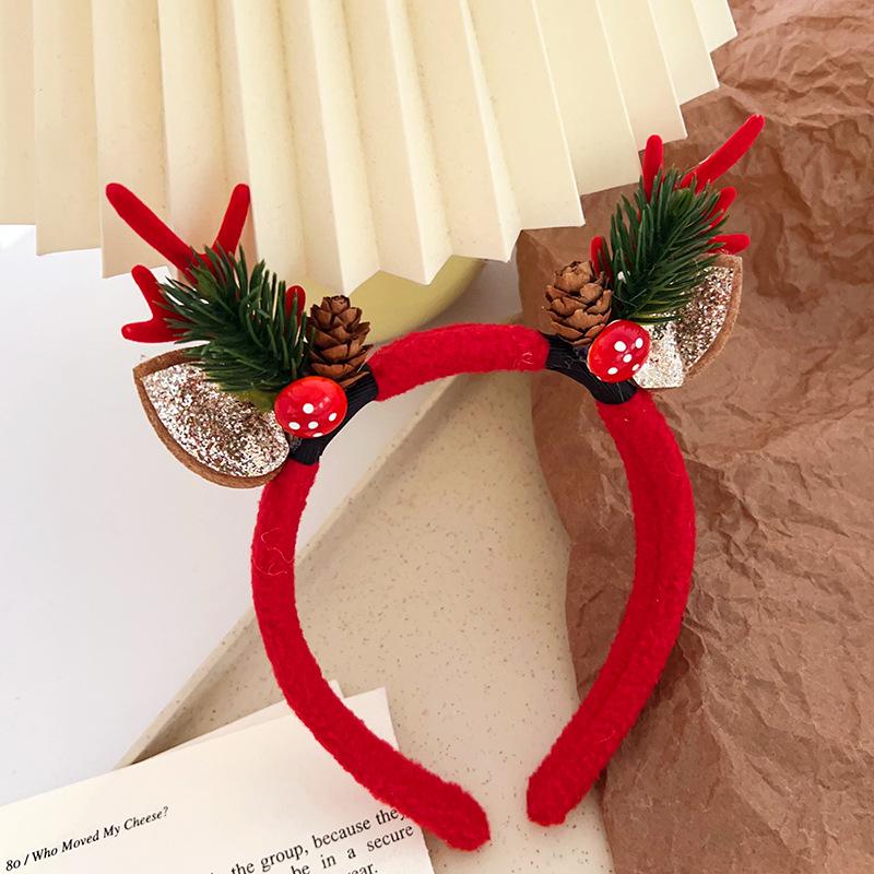 Christmas Headband Reindeer Antlers Horn Flower Hair Band Clasp Headwear for Kids Adult New Year Navidad Party Halloween Cosplay