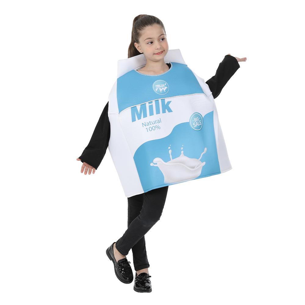 Lustiges Lebensmittel-Cosplay für Kleinkinder, Keksmilch-Kostüm für Kinder, Halloween-Kostüm für Jungen und Mädchen, Weihnachtsparty-Outfit