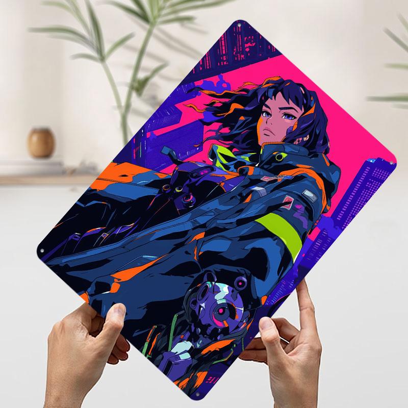 Cyberpunk Anime Girl Metal Poster Custom Wall Art Retro Vintage Tinplate Signs for Man Cave Home Decor Living Room Wand Deko