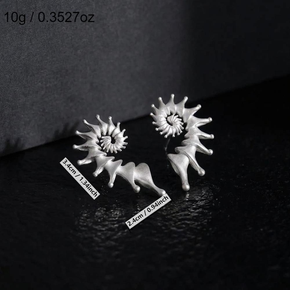 1pairs Fashionable Creative 3D Silver Shell Earrings for Women Exaggerated Personality Holiday Retro Ear Jewelry