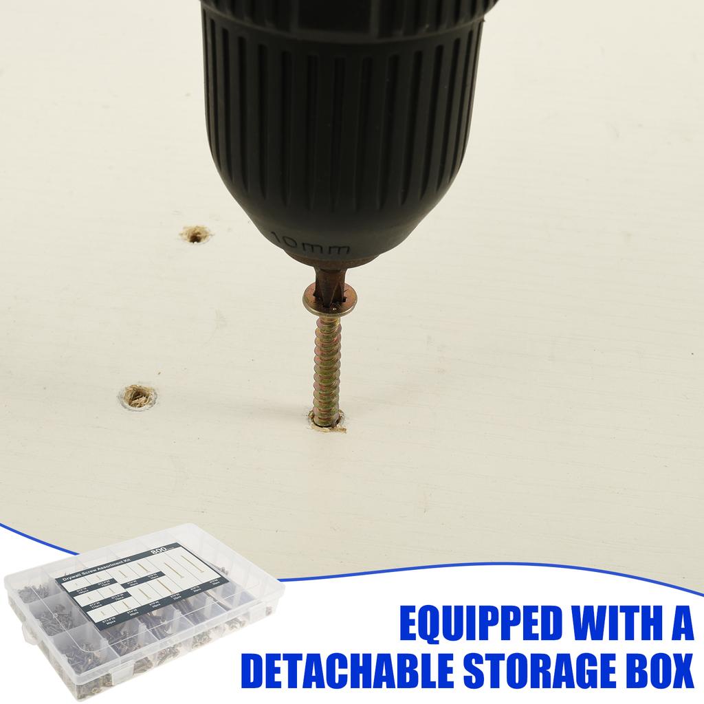 800Pcs Wood Screws and Drywall Screws Set Self-Tapping Mixed Screws Carbon Steel and Zinc Screws for Fences, Doors and Floors