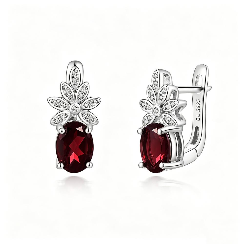 Classic Design 925 Sterling Silver Natural Garnet Women's Clasp Earrings Gemstone Fine Jewelry for Valentine's Gift