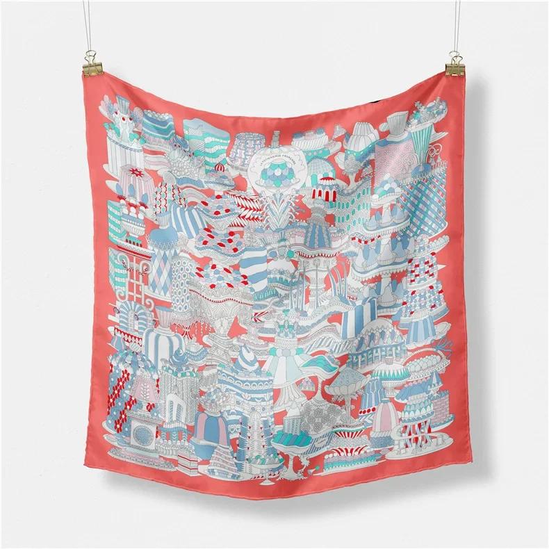 Luxury Horse Print Silk Square Scarf Women Spring Neck Tie Shawl Wraps Female Hair Hand Wrist Headkercheif Hijab Bandana