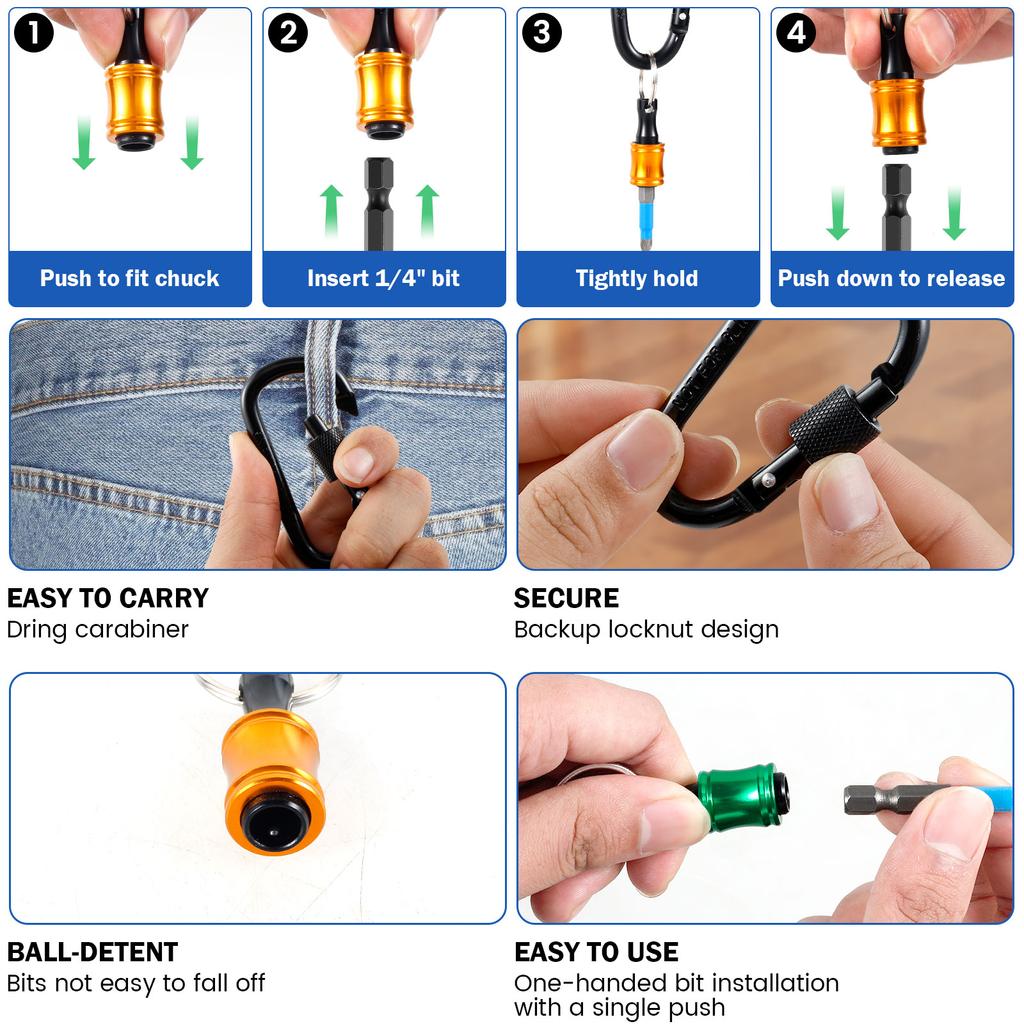 Screwdriver Bit Holder 1/4 Inch Hex Shank Keychain Bit Holder Extension Bar Drill Bit Holder Quick Change for Drill Bits