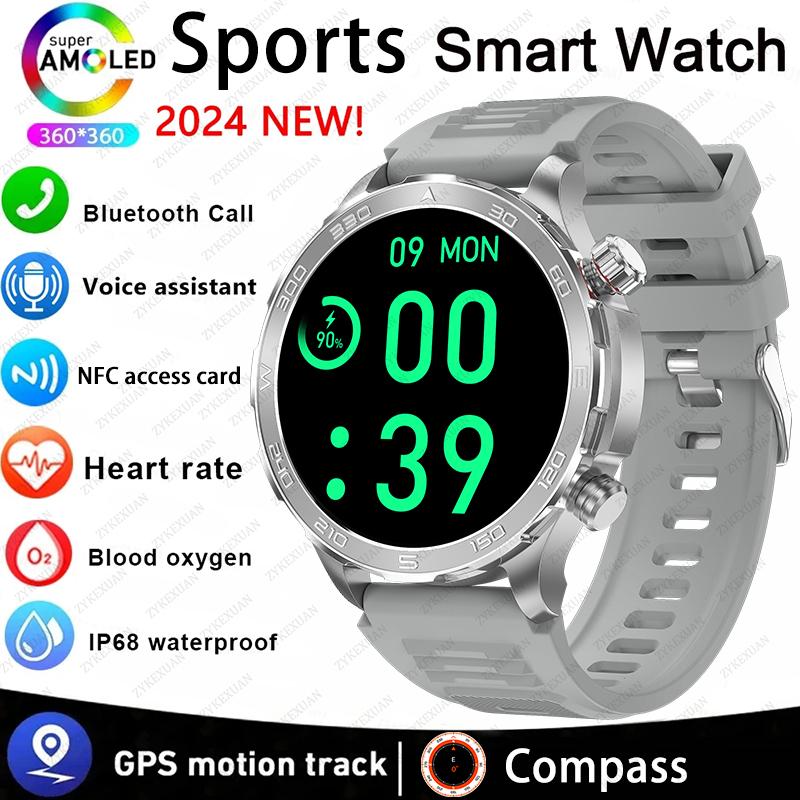 New GPS Track Smart Watch Men AMOLED HD Screen Outdoor Sports Fitness Heart Rate NFC IP68 Waterproof Bluetooth Call Smart Watch