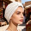 Non-strangling Headwear Turban Hat for Women, Sequined Crepe Fabric Headwrap, Ethnic Women Style Knotted Front Headwrap All Face Shapes Stable Fit