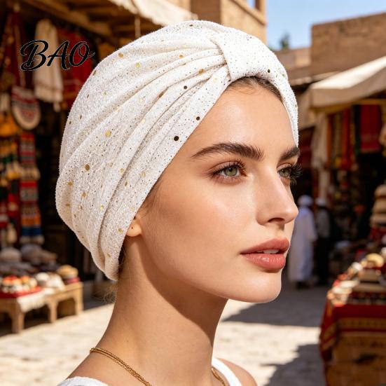 Non-strangling Headwear Turban Hat for Women, Sequined Crepe Fabric Headwrap, Ethnic Women Style Knotted Front Headwrap All Face Shapes Stable Fit