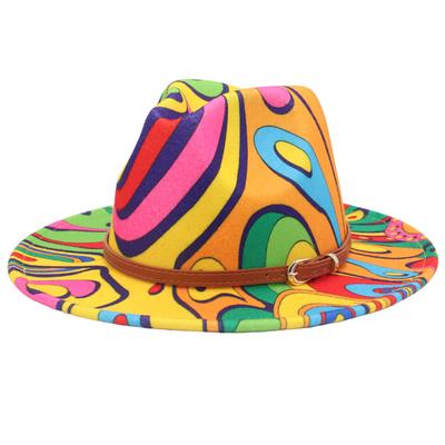 New Belt Accessories Graffiti Clown Top Hat Cow Show Jazz Hat Cashmere Hat Big Brim Felt Hat