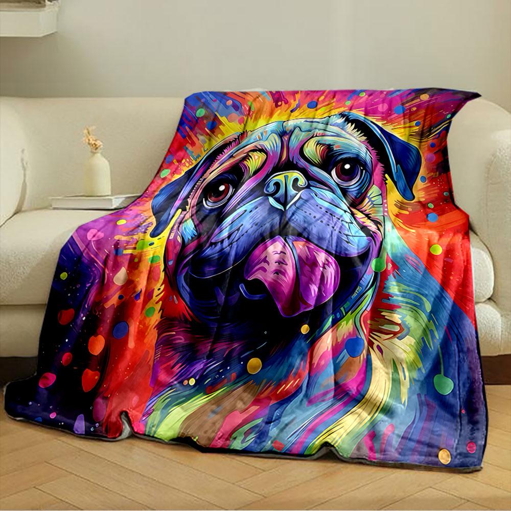 Colorful Pug Pattern Blanket for All Seasons Blanket Lunch Break Throw Gift