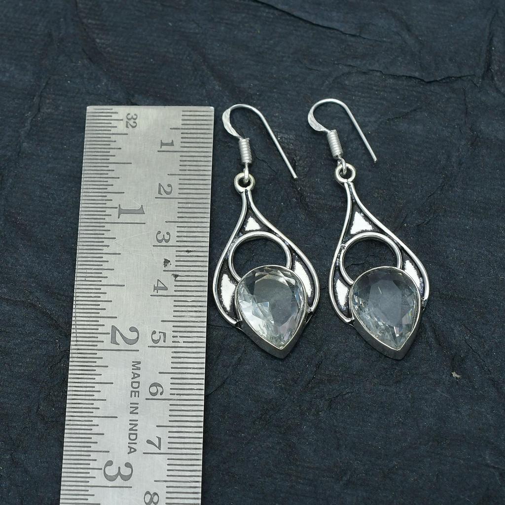 White Topaz Gemstone Handmade 925 Sterling Silver Jewelry Earring