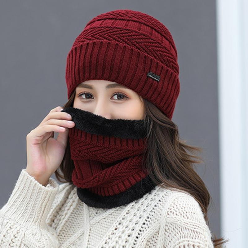 Beanie Scarf Set Men Women Winter Caps Cover Ears Winter Skullies Hat Wool Beanies Knitted Hat Scarf With Lining