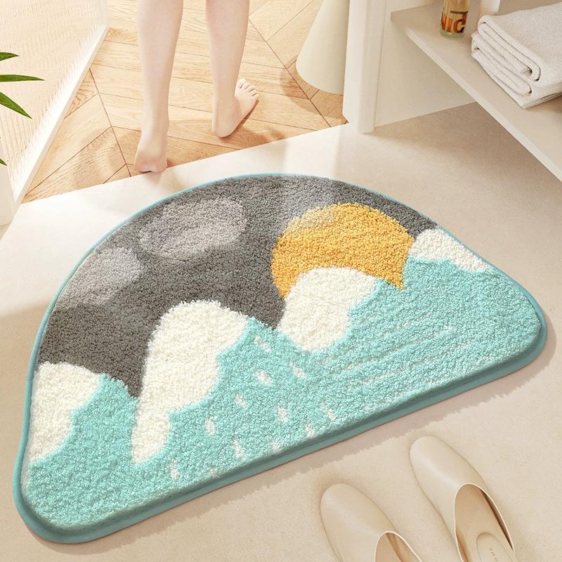 Cartoon Semi-Circular Bath Mats | Thickened Plush Non-Slip Bathroom Rug | Quick-Dry Super Absorbent Foot Mat for Bathroom Decor