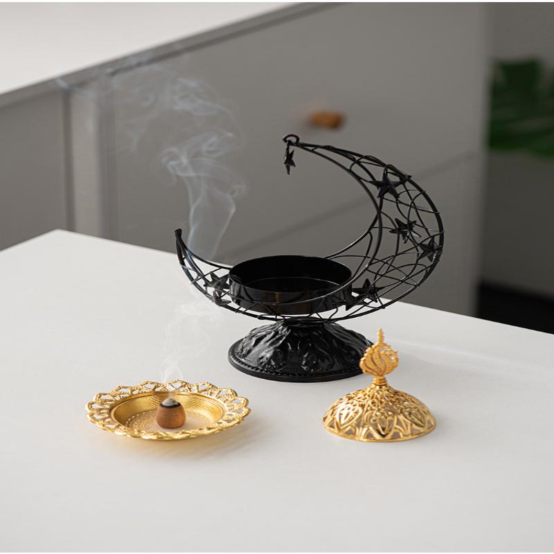 Moon-Shaped Metal Incense Burner Handheld Home Living Room Desktop Decor Ornament Stylish Aromatherapy Burner