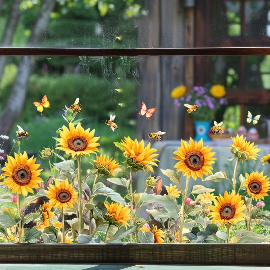 Colorful Floral Window Sticker Removable Flower Window Clings Waterproof Static Window Decal for Home Office Bedroom Bathroom Decor