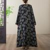 Plus Size Cotton Linen Printed Round Neck Long Sleeve Holiday Dress