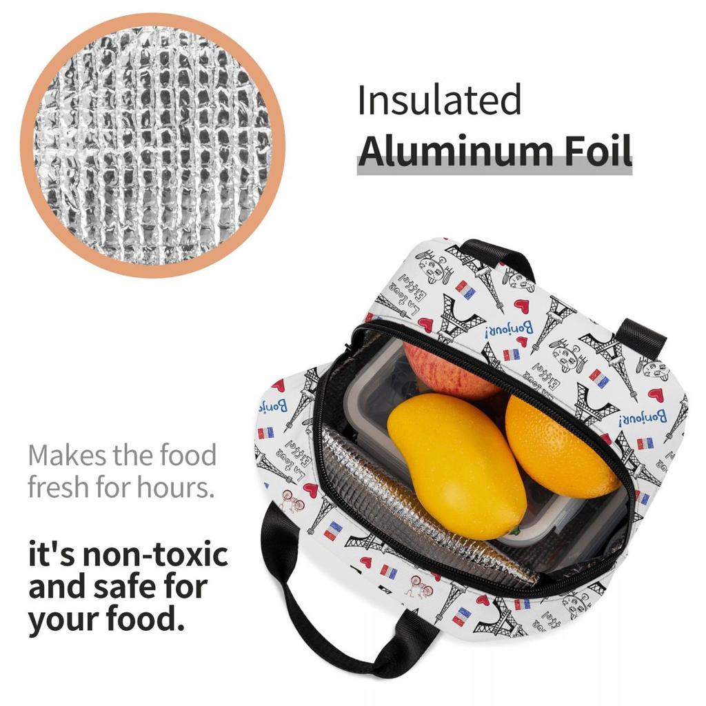 Addicted To Paris France Insulated Lunch Bag for Women Kids Portable Food Boxes Thermal Lunch Box Tote