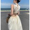 Design-Sense Waist-Baring Halter Dress: Slimming, Tie-Waist, Super-Fairy, Large-Hemmed Vacation Dress