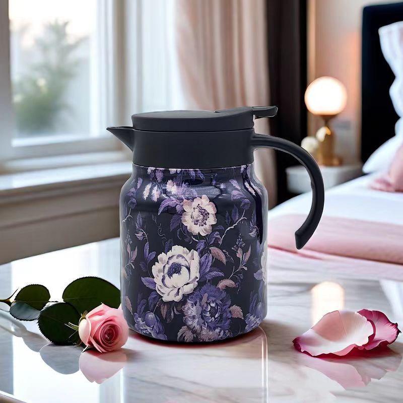 

Floral 316 Stainless Steel Insulated Stewing Teapot for Home & Office - White Tea Kettle Regular Lid [316 Stainless Steel Liner]