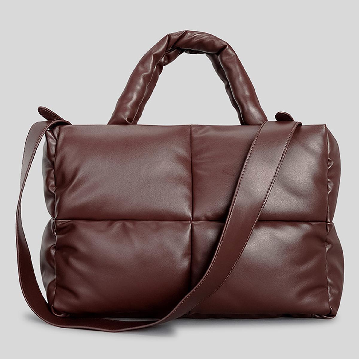 

Модная кожаная сумка-тоут с подкладкой для женщин, дизайнерские стеганые сумки, роскошные мягкие сумки через плечо из искусственной кожи, зимняя сумка из хлопка, большая 2022 MIT кофейный