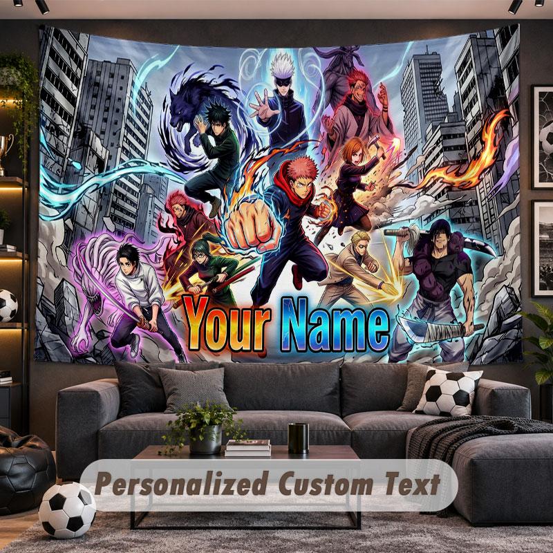 Wall Hanging Tapestry Custom NameJujutsu Kaisen Pattern Personalized Printed Fabric Wall Decor