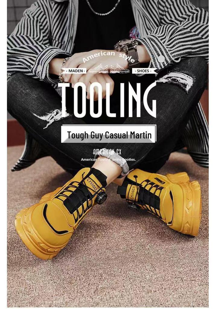 2026 Men's High-Top Martin Boots: Trendy, Thick Sole, Height-Increasing, Anti-Slip Casual Sports Shoes for Spring/Autumn.